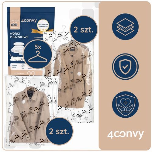 4CONVY 4x Wiszący worek próżniowy na ubrania z wieszakiem 70x140 i na Arena.pl