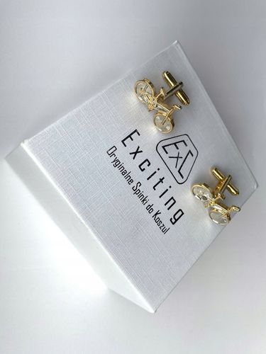 Spinki do mankietów EXC Srebrny Rower Pozłacany w Szkatułce Etui na Prezent na Arena.pl