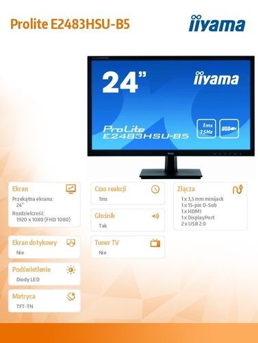 Monitor 24cale E2483HSU-B5 HDMI,DP,TN,USB,2x1W,1ms na Arena.pl