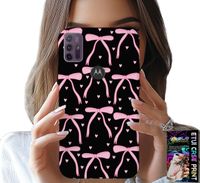 ETUI DO MOTOROLA MOTO G10 POWER - CZARNO RÓŻOWE WSTĄŻKI KOKARDKI WSTĄŻKA