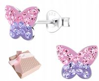 KOLCZYKI SREBRNE DLA DZIEWCZYNKI DZIECI WKRĘTKI SZTYFT SREBRO 925 MOTYL