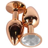Metalowy Korek Analny Z Przejrzystym Kryształkiem Gold Diamond Plug Cristal