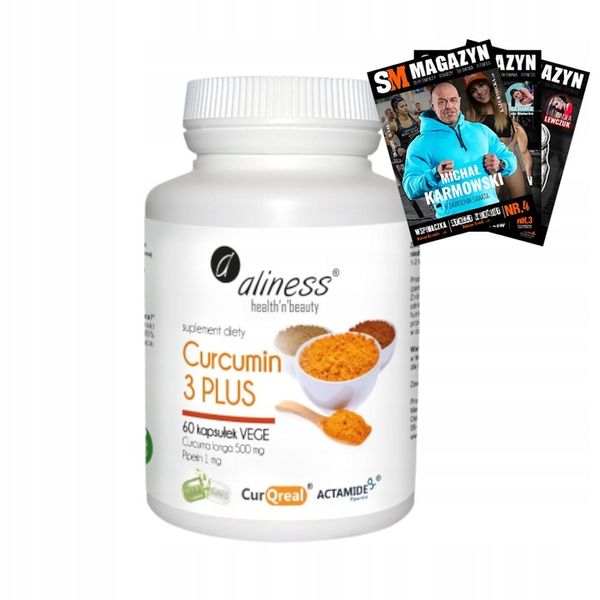 ALINESS CURCUMIN C3 KURKUMA 500mg PIPERYNA 1mg 60k KURKUMINA WĄTROBA zdjęcie 1