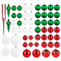 57x Bombki Choinkowe Świąteczne Czerwone Zielone Białe Zestaw Bombek