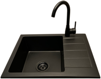 Zlewozmywak jednokomorowy z ociekaczem ADAL czarny z prawym ociekaczem + bateria LUNA