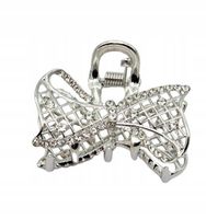 Spinka klamra metalowa kokardka kratka cyrkonie kolor srebrny 4cm