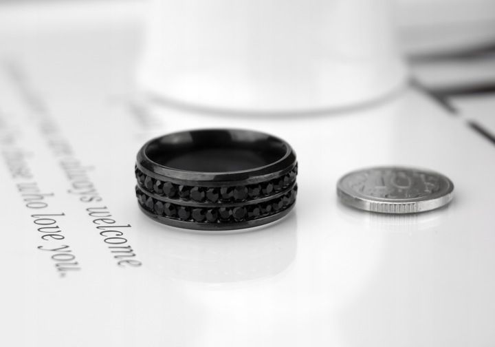 OBRĄCZKA CZARNA STAL JUBILERSKA KRYSZTAŁKI 16 zdjęcie 6