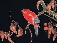 Plakat 20x15cm Red Parrot, Jakuchu Japoński Vintage do Salonu
