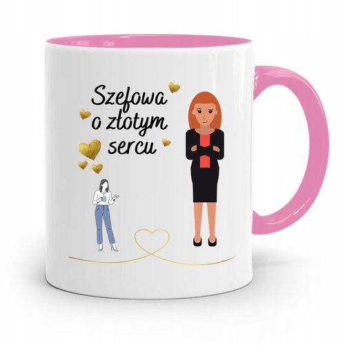 Kubek Różowy Prezent Dla Szefowej O Złotym Sercu Z Nadrukiem Ze Zdjęciem na Arena.pl