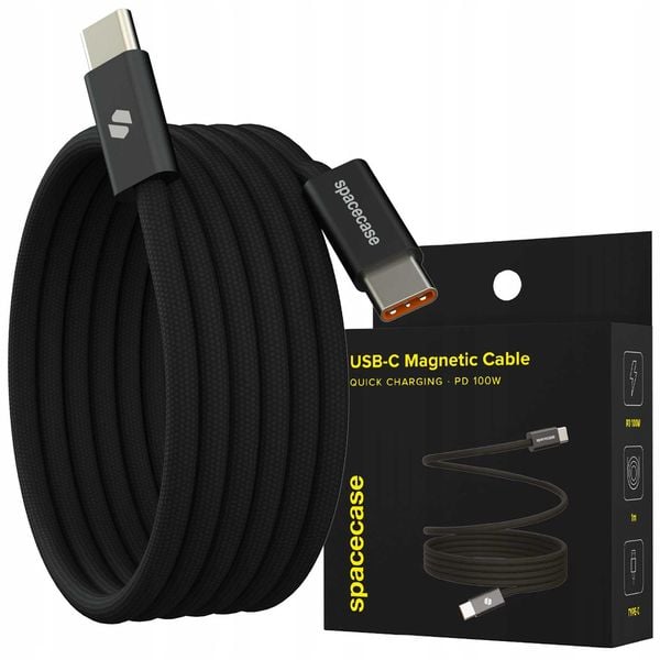 Spacecase Usb-C To Usb-C Magnetic Cable 1M 100W Cl06 Black zdjęcie 1