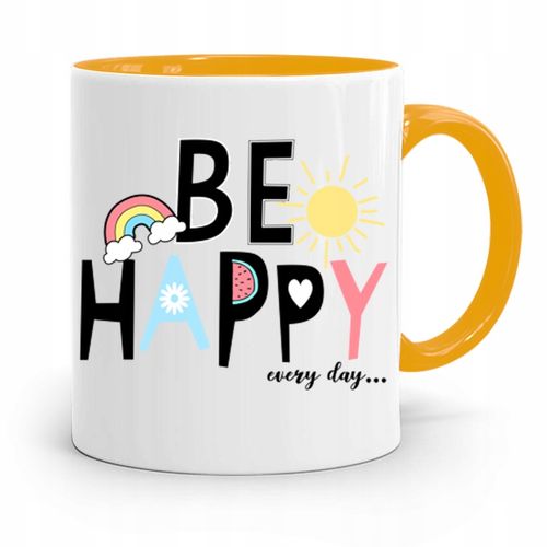 Kubek Żółty Dzień Dziecka Be Happy Every Day Z Nadrukiem Ze Zdjęciem na Arena.pl