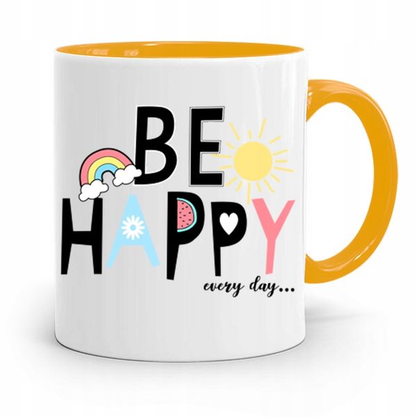 Kubek Żółty Dzień Dziecka Be Happy Every Day Z Nadrukiem Ze Zdjęciem zdjęcie 1
