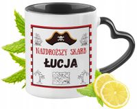 Kubek Czarny Z Uszkiem W Kształcie Serca Dla Łucji Idealny Na Prezent