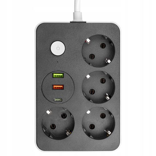 Przedłużacz listwa 2m zasilająca 3x USB UZIEMIENIE 4 GNIAZDA CZARNY 3x1MM na Arena.pl