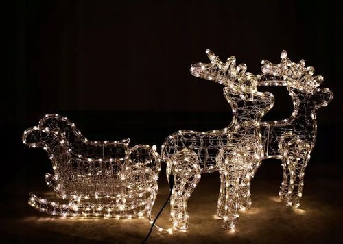 RENIFERY Z SANIAMI ŚWIECĄCE DUŻE 150cm OZDOBA Z GŁOWĄ SANIAMI DEKORACJA XXL na Arena.pl