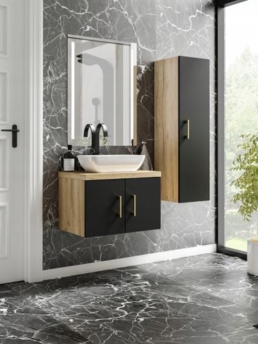 Szafka łazienkowa wisząca MARKUS 50 dąb /czarny z umywalką Lara (W5) na Arena.pl