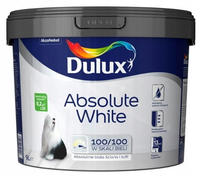 Farba Dulux Absolute White do ścian i sufitów 9L zdjęcie 1