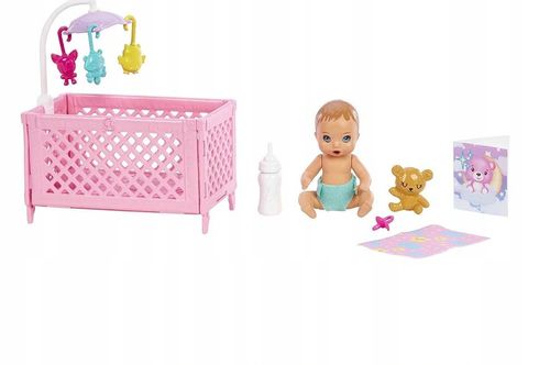 LALKA BARBIE Z DZIECKIEM BOBAS + ŁÓŻECZKO + AKCESORIA na Arena.pl