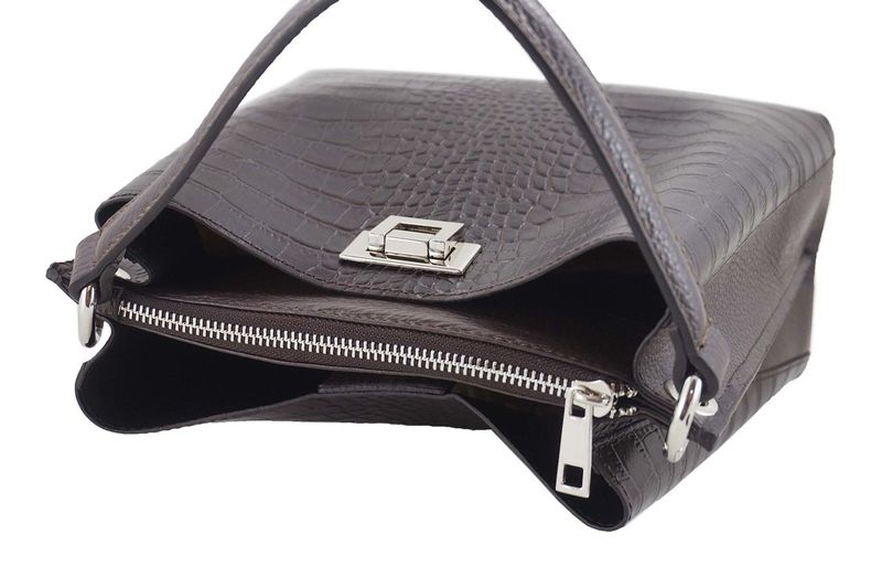 Modna torebka ze skóry CROCO - Brązowa zdjęcie 3