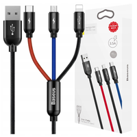 Kabel USB Baseus 3w1 USB-C / Lightning / Micro 3,5A 0,3m (czarny)