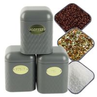 ZESTAW 3 POJEMNIKÓW KAWA HERBATA CUKIER STAL NIERDZEWNA SZARE Z POKRYWĄ