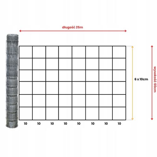 SIATKA LEŚNA 60/7/10 L - rolka 25m OCYNKOWANA do pola sady lasy budowa na Arena.pl