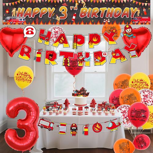 Zestaw Dekoracji Urodzinowych Strażak 3 Urodziny Balony Baner Strażacki na Arena.pl