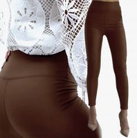 LEGGINSY SKÓRA WYSOKI STAN WYSZCZUPLAJĄCE MATOWE CZEKOLADA * L/XL