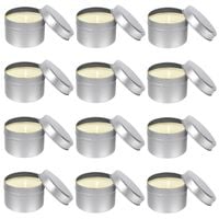 Zestaw 12 Metalowych Pojemników na Świece 120 ml Srebrne z Pokrywką Puszka