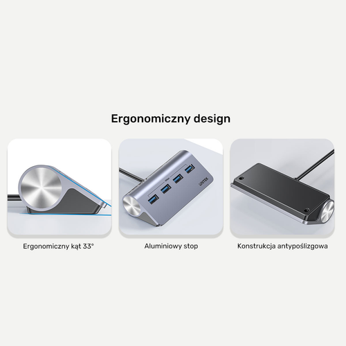 Unitek Ergonomiczny hub USB-C | 4x USB-A | 5Gbps na Arena.pl