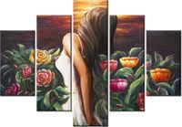 105CM 150CM OBRAZ 5 ELEM KOBIETA WŚRÓD KWIATÓW DRUK