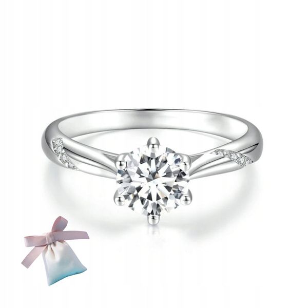 Pierścionek Moissanit 6,5 mm 1 karat srebro 925 rozmiar 22 PL zdjęcie 1