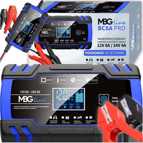 Mocny Prostownik Samochodowy Ładowarka Akumulatora LCD 24V 12V 8A AUTOMAT na Arena.pl