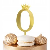 TOPPER NA TORT CYFERKA CYFRA 0 ZŁOTY LUSTRZANY NA IMPREZĘ URODZINOWĄ