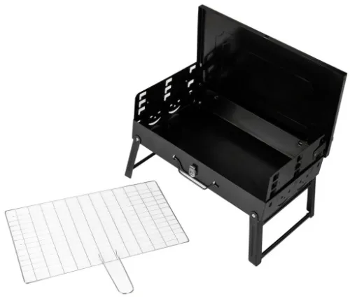 GRILL WĘGLOWY OGRODOWY PRZENOŚNY TURYSTYCZNY WALIZKA + RUSZT + AKCESORIA na Arena.pl