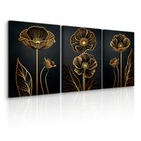 Obrazy Na Płótnie Set Abstrakcja Złote Kwiaty Natura Glamour 90cm x 40cm