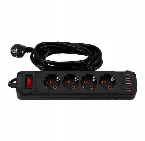 Przedłużacz Listwa Zasilająca Sieciowa 4 Gniazda 230V 5M 4x USB A Ładowarka na Arena.pl