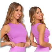 TOP DAMSKI SPORTOWY CROP TOP PRĄŻKOWANY ELASTYCZNY KRÓTKA KOSZULKA MORAJ M
