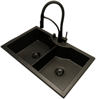 Zlewozmywak 2 komorowy PENTA grafit + bateria NEXO  + dozownik