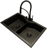 Zlewozmywak 2 komorowy PENTA grafit + bateria NEXO  + dozownik