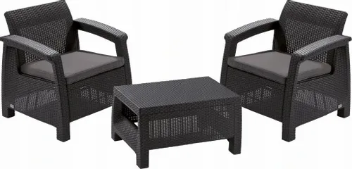 KOMPLET MEBLI WYPOCZYNKOWY RATTAN CORFU MAX GRAFIT 5 OS ALIBERT OGRÓD na Arena.pl