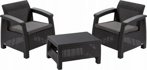 KOMPLET MEBLI WYPOCZYNKOWY RATTAN CORFU MAX GRAFIT 5 OS ALIBERT OGRÓD zdjęcie 4