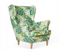 Fotel Uszak TROPIKALNY zielone monstery kwiaty