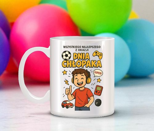 Kubek z nadrukiem prezent Dzień CHŁOPAKA dla kolegi chłopca urodziny wzory na Arena.pl