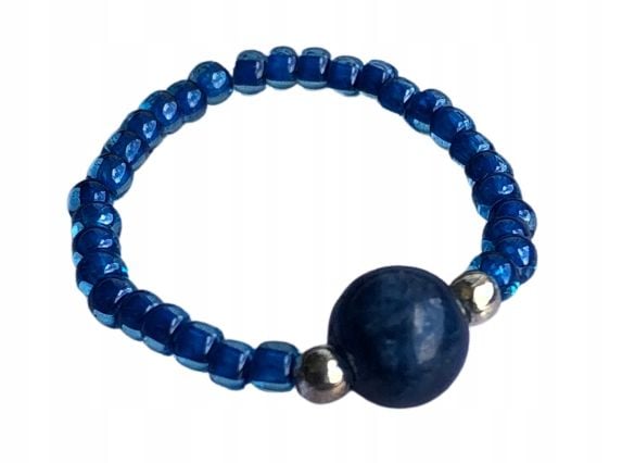 PIERŚCIONEK Z AGATEM TURMALINOWYM KORALIKI INDYGO zdjęcie 1