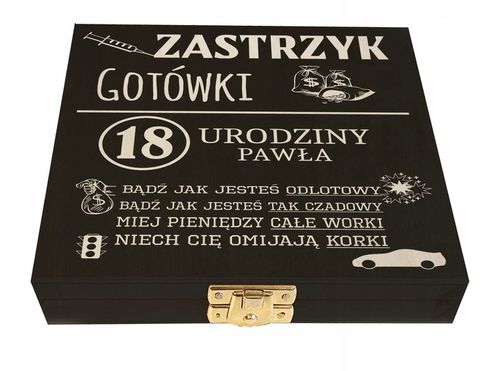 Zastrzyk gotówki prezent na urodziny 18 30 40 50 60 śmieszny pudełko grawer na Arena.pl