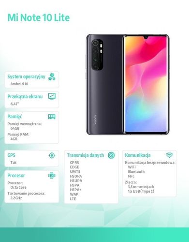 Smartfon Mi Note 10 DS. Lite 6/64GB - Black EU na Arena.pl