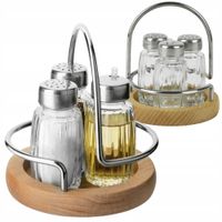 KOMPLET DO PRZYPRAW SÓŁ PIEPRZ OLEJ PRZYPRAWNIK POJEMNIKI NA POSTAWCE