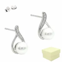 Srebrne Kolczyki Damskie Wkrętki 925 Sztyfty na Prezent Łezki z Perłami