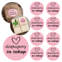Naklejki RÓŻOWE na paczki z serduszkiem DZIĘKUJEMY 8 szt. OKRĄGŁE ZESTAW